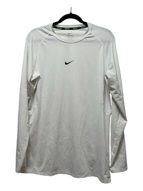 Nike Long Sleeve White Dri-FIT Performance Top with Black Swoosh